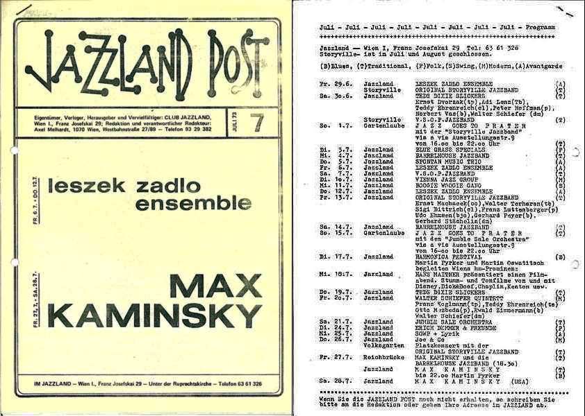 Jazzland Programm-Cover 07/1973