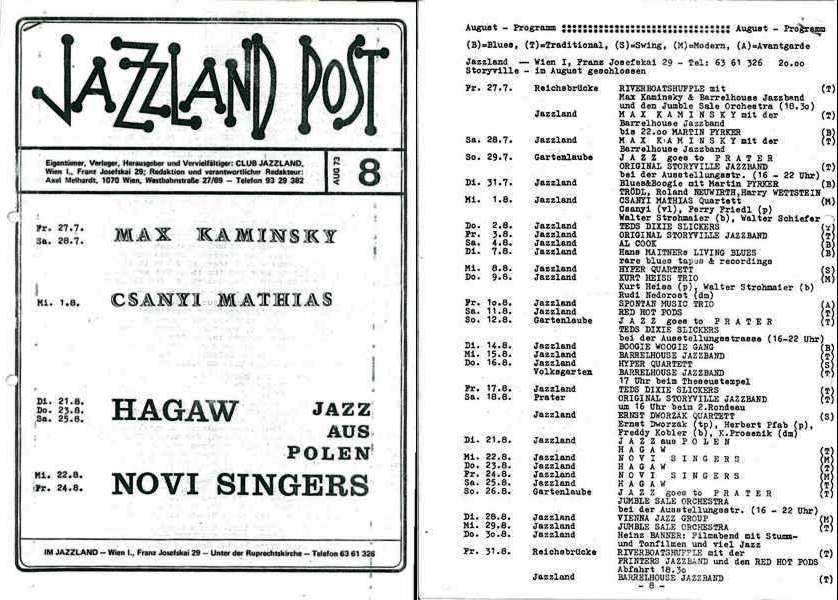 Jazzland Programm-Cover 08/1973