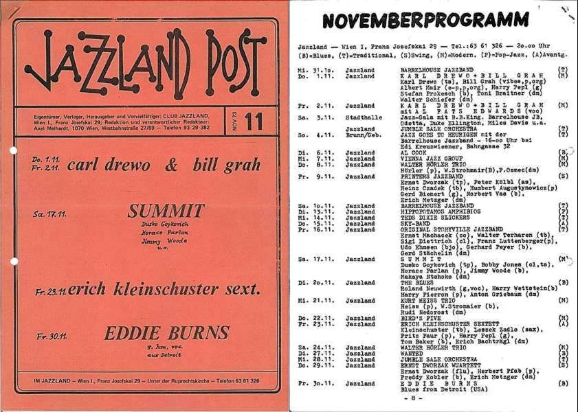 Jazzland Programm-Cover 11/1973