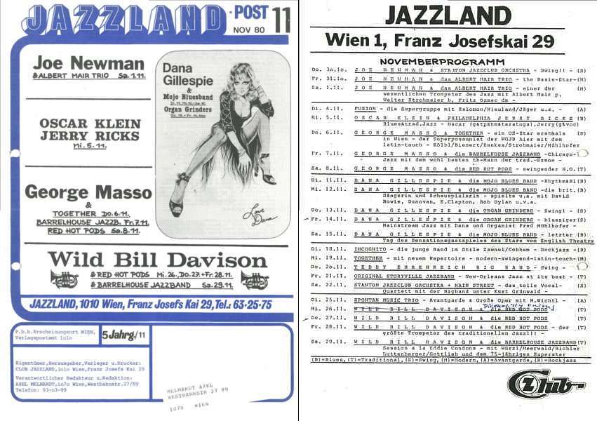 Jazzland Programm-Cover 11/1980