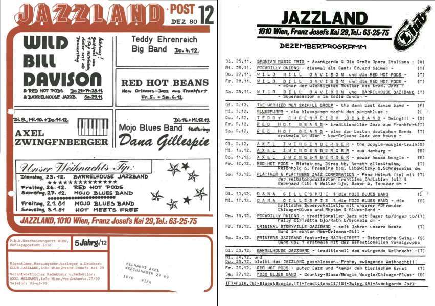 Jazzland Programm-Cover 12/1980
