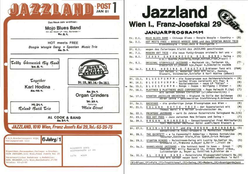 Jazzland Programm-Cover 01/1981