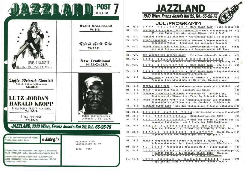 Jazzland Programm-Cover 07/1981