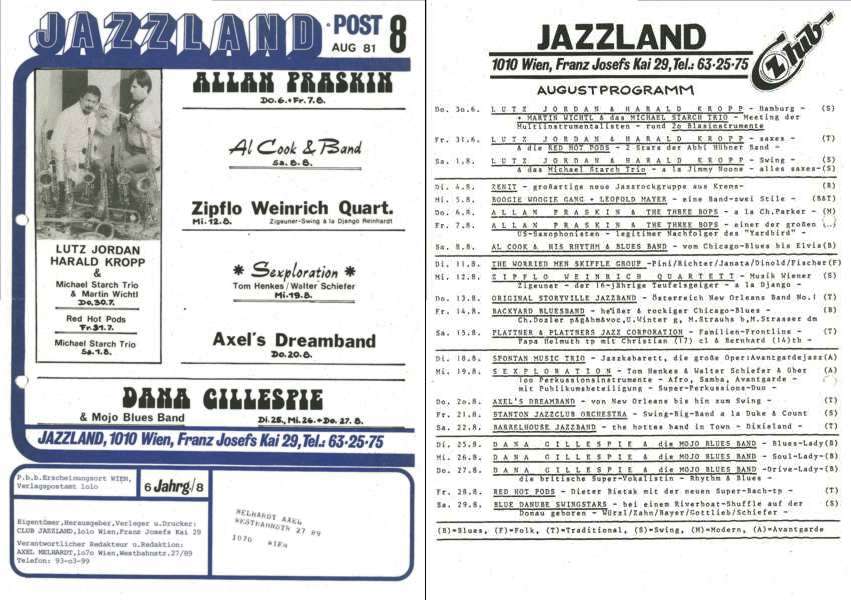 Jazzland Programm-Cover 08/1981
