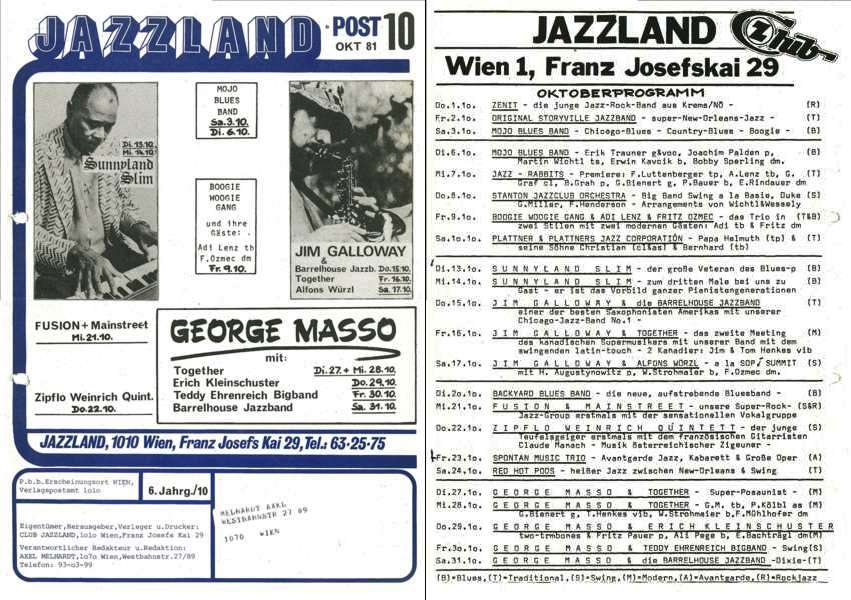 Jazzland Programm-Cover 10/1981