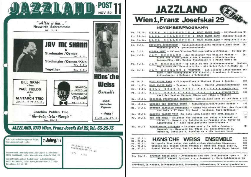 Jazzland Programm-Cover 11/1982