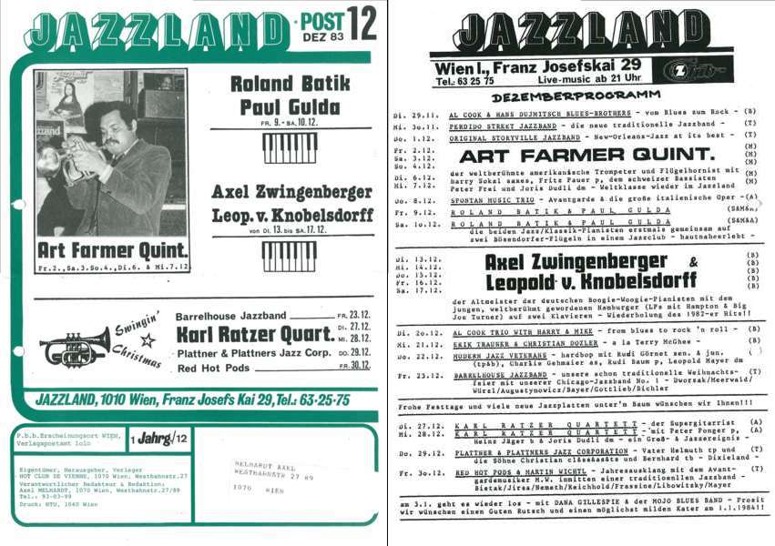 Jazzland Programm-Cover 12/1983