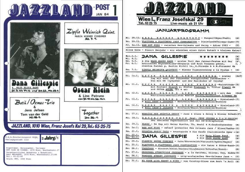 Jazzland Programm-Cover 01/1984