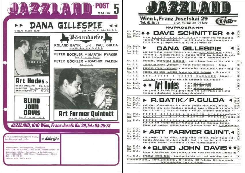Jazzland Programm-Cover 05/1984