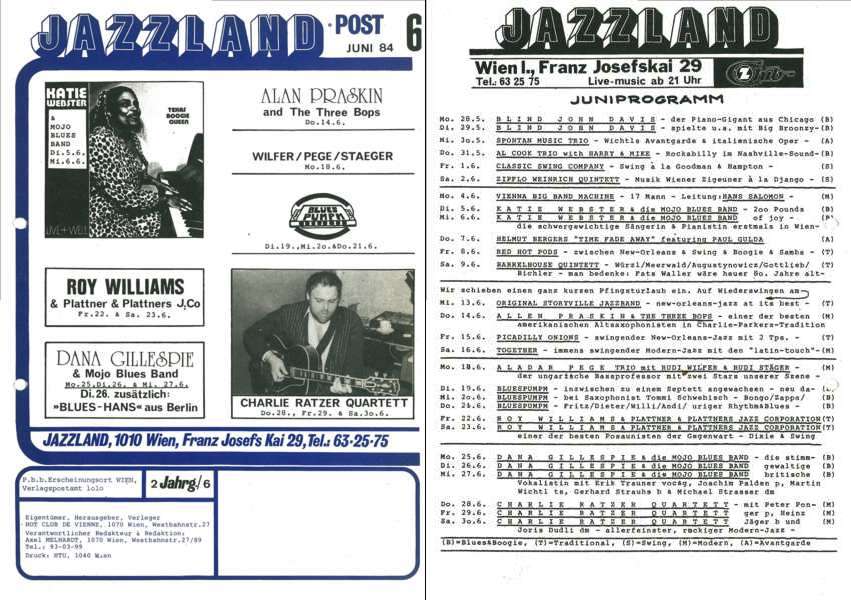 Jazzland Programm-Cover 06/1984