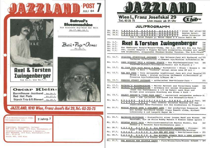Jazzland Programm-Cover 07/1984