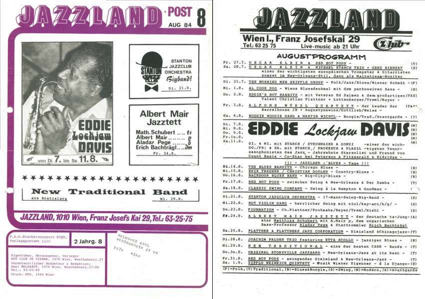 Jazzland Programm-Cover 08/1984