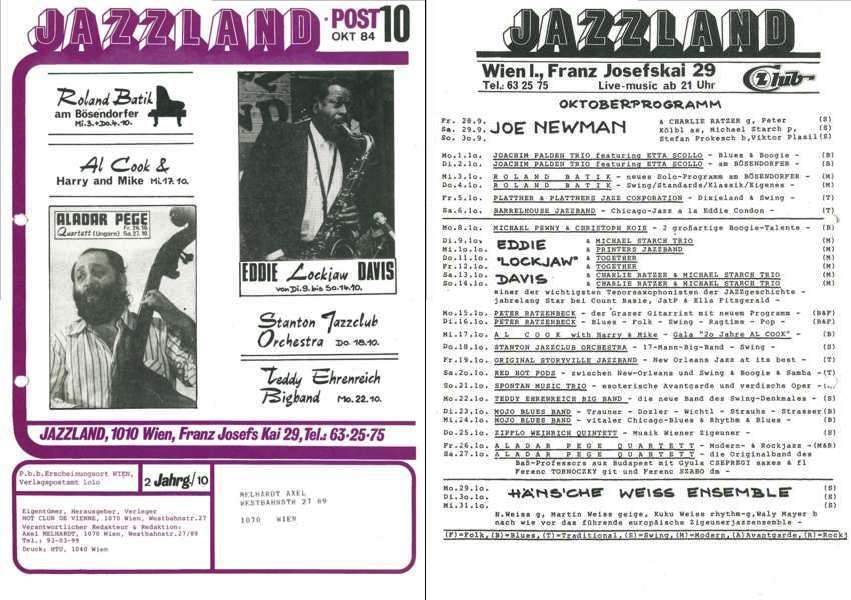 Jazzland Programm-Cover 10/1984