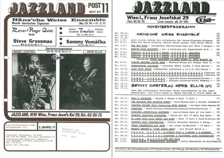 Jazzland Programm-Cover 11/1984