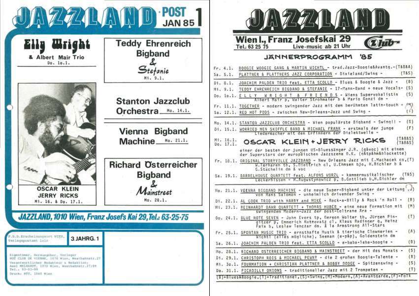 Jazzland Programm-Cover 01/1985