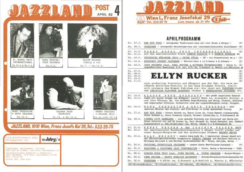 Jazzland Programm-Cover 04/1992