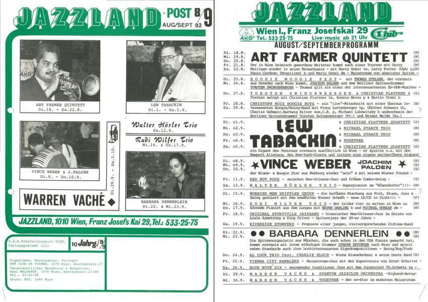 Jazzland Programm-Cover 08-09/1992