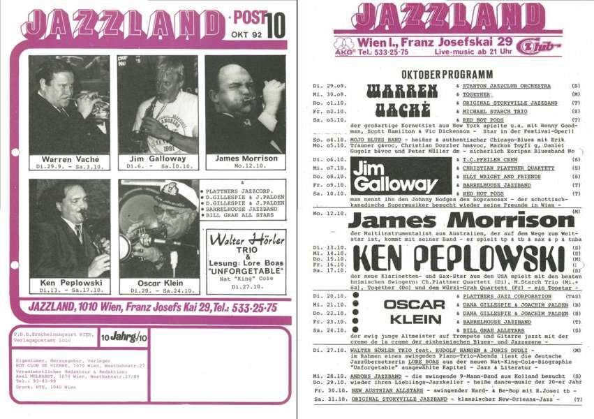 Jazzland Programm-Cover 10/1992