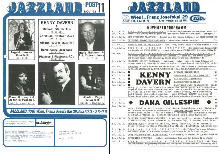 Jazzland Programm-Cover 11/1992