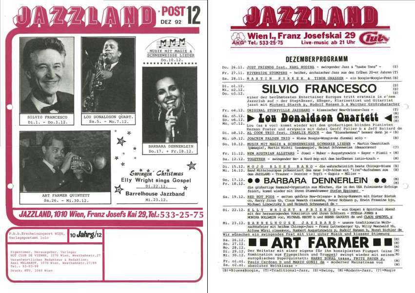 Jazzland Programm-Cover 12/1992