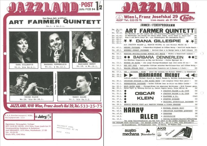 Jazzland Programm-Cover 01-02/1994