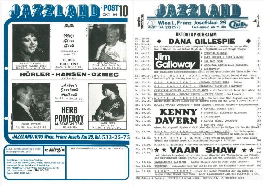 Jazzland Programm-Cover 10/1994