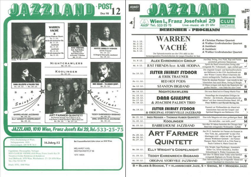 Jazzland Programm-Cover 12/1998