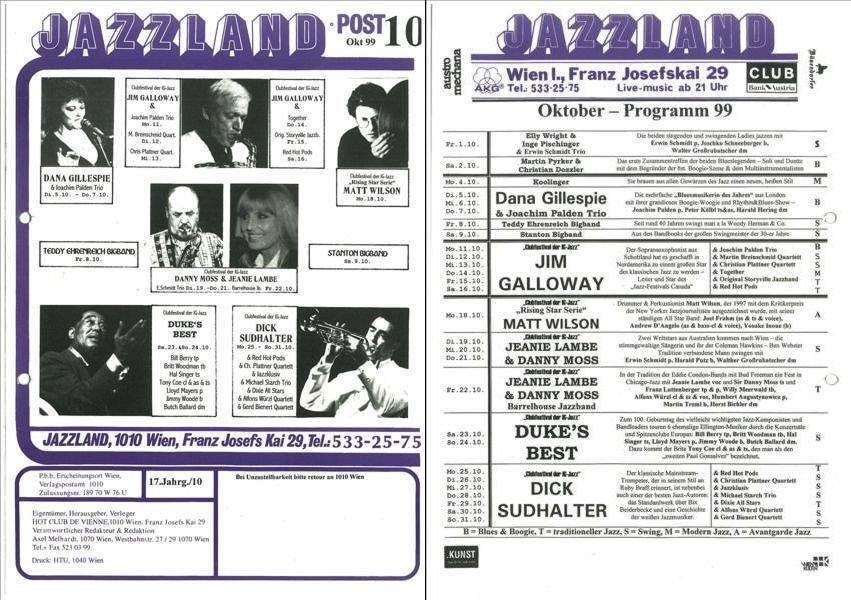 Jazzland Programm-Cover 10/1999
