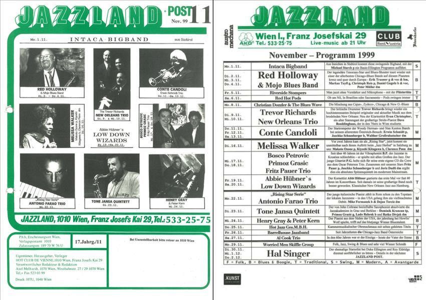 Jazzland Programm-Cover 11/1999