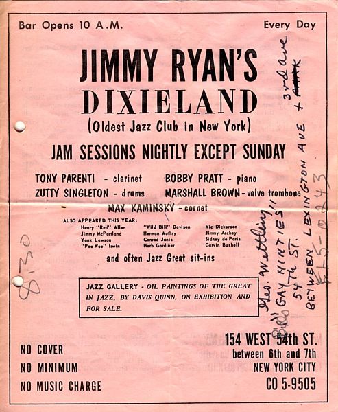 Programm Jimmy Ryan's Club 1968