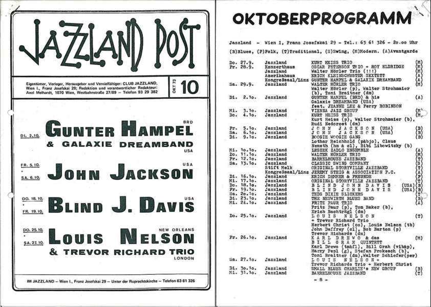 Jazzland Programm-Cover 10/1973