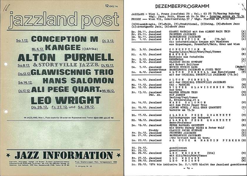 Jazzland Programm-Cover 12/1974