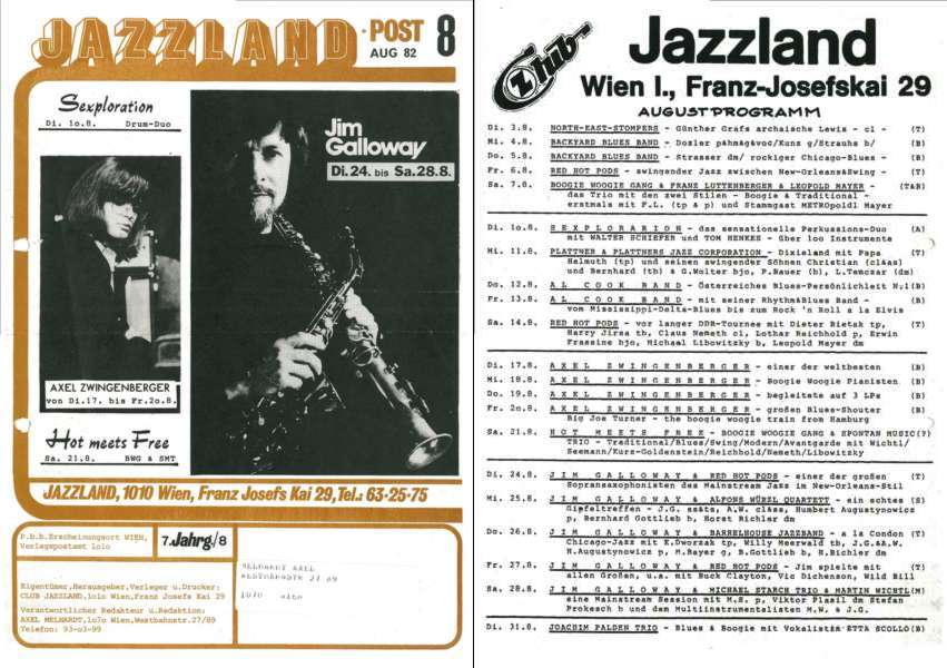 Jazzland Programm-Cover 08/1982