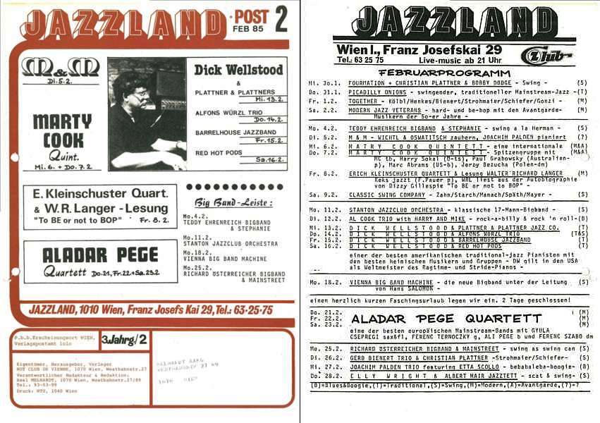 Jazzland Programm-Cover 02/1985
